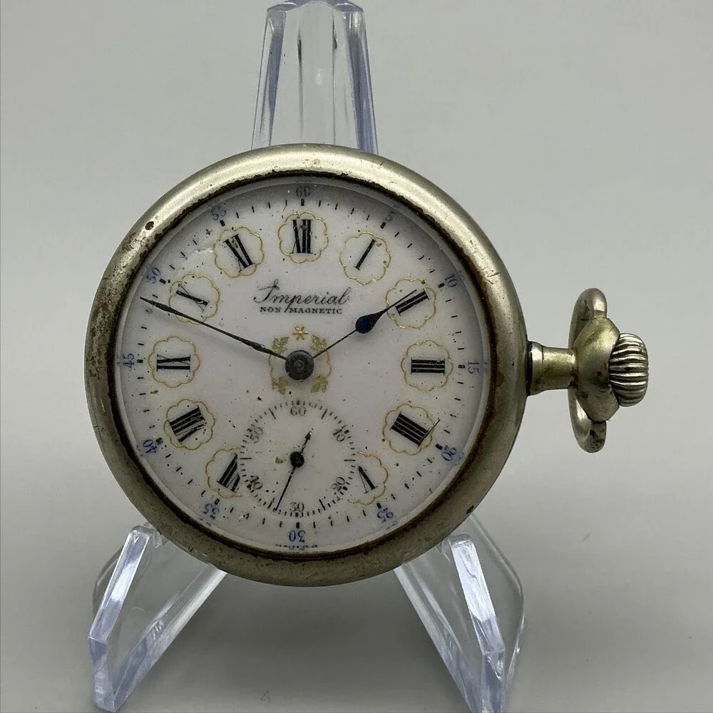 Antique Buren Imperial Pocket Watch Men 50mm Fancy Dial Manual Wind Not Running